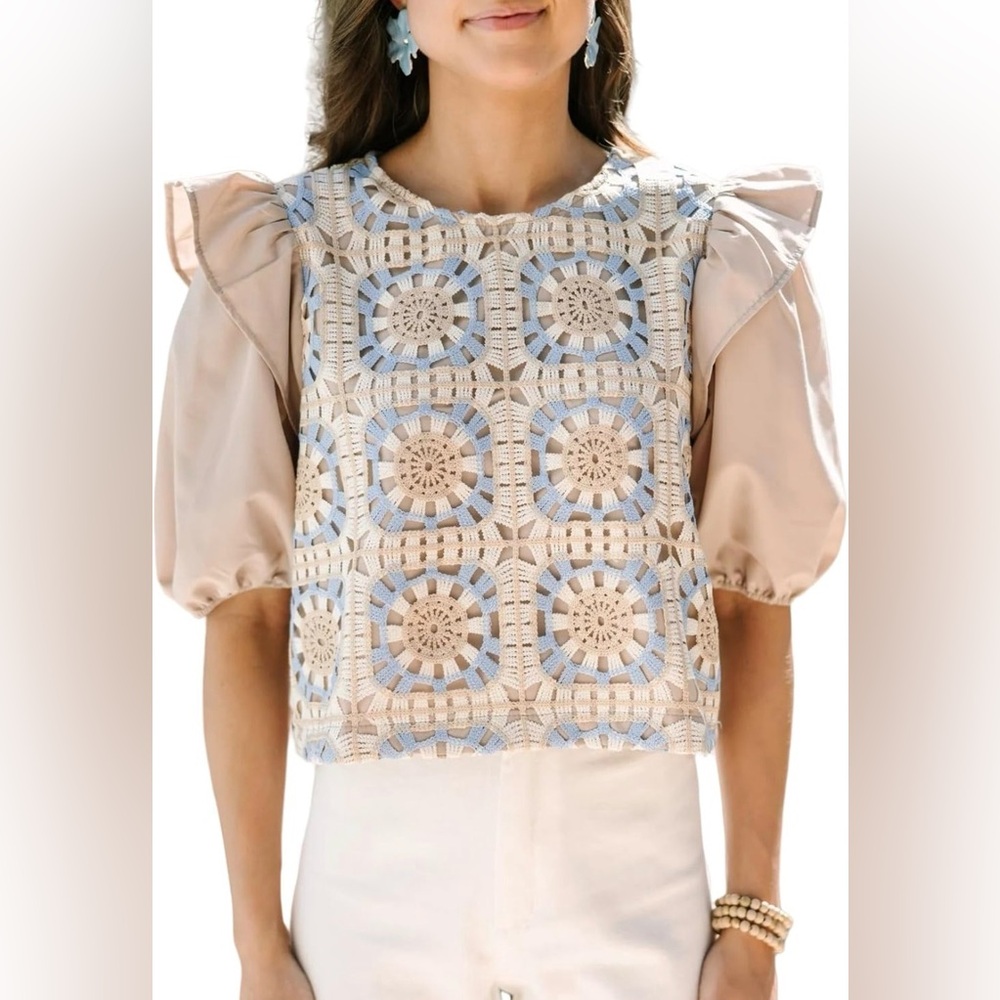 Women’s Crochet Ruffle Sleeve Top